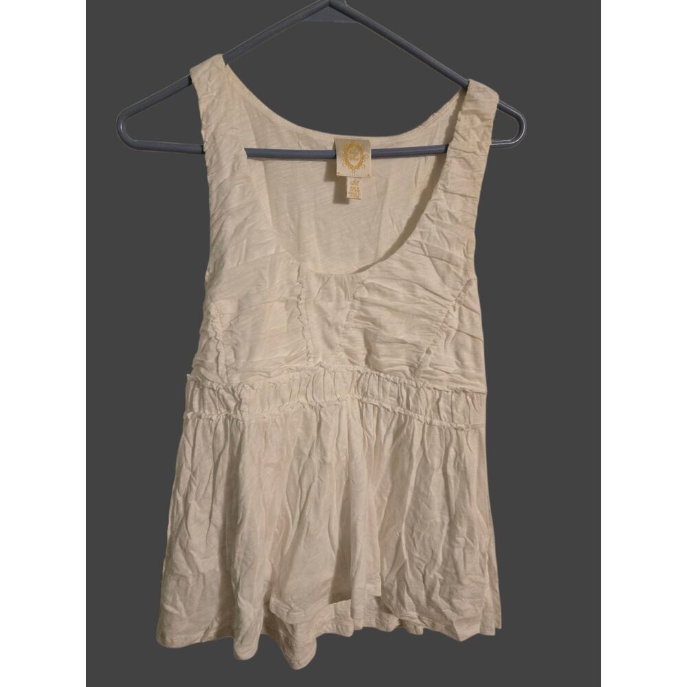 Ric Rac Ivory Knit Ruffle Sleeveless Tank Scoop Neck 100% Cotton M